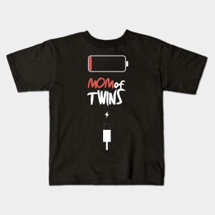 Womens Tired Twin Mom Low Battery Charge T-Shirt Mom of Twins Kids T-Shirt